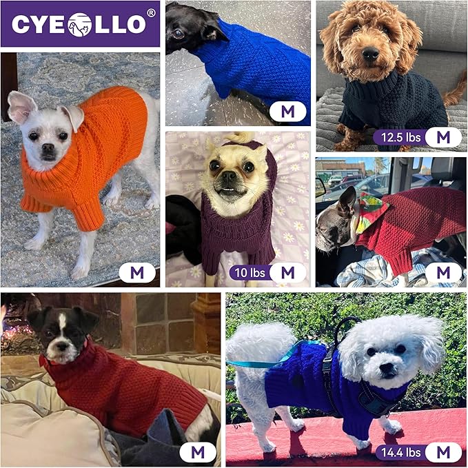 cyeollo Dog Sweater Pullover Turtleneck for Dogs, Classic Knitwear Fall Winter Cold Weather Dog Clothes Warm Pet Apparel Small Medium Large Doggie Sweaters, Orange M