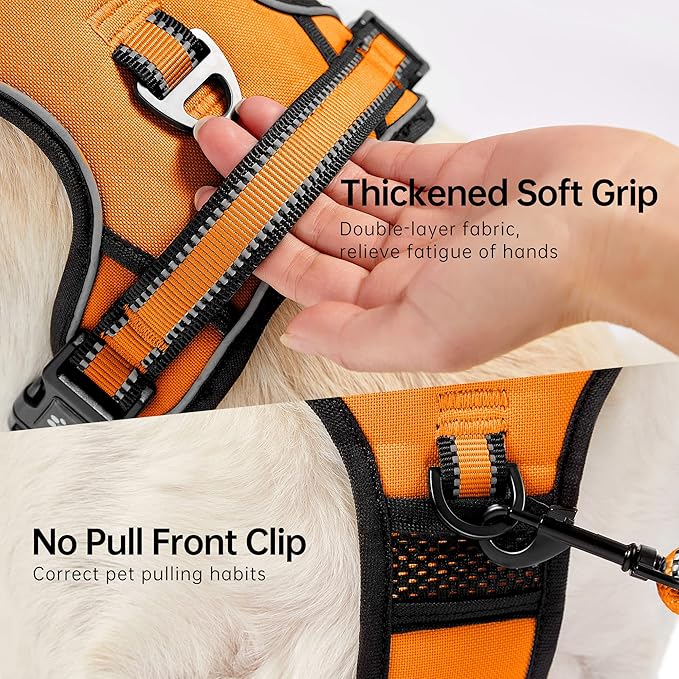 NESTROAD No Pull Dog Harness,Adjustable Oxford Dog Vest Harness with Leash,Reflective No-Choke Pet Harness with Easy Control Soft Handle for Large Dogs(X-Large,Orange)