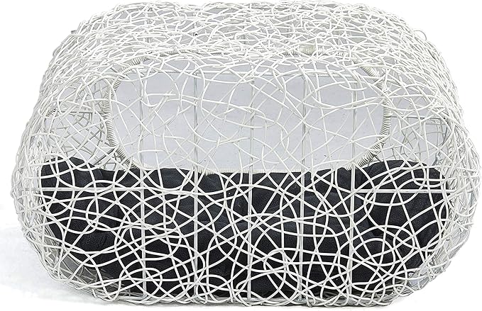 D+GARDEN Fun Stackable White Cat Condo for Indoor Cats - Interactive Play Rattan Modern Cat House for Indoor Cats Kitty, Pet Friendly Top/Side House Entry, Cat Bed Enclosed