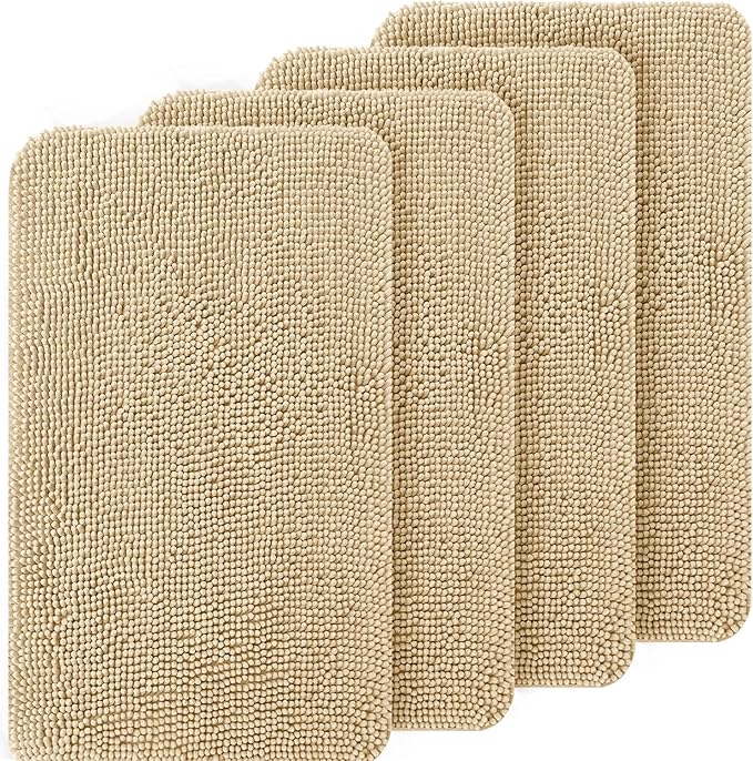 OLANLY Dog Door Mat Set 4-Piece 24x16, Absorbs Moisture and Dirt, Absorbent Non-Slip Washable Doormat, Quick Dry Chenille Mud Mat for Dogs, Entry Indoor Entryway Carpet for Inside Floor, Beige