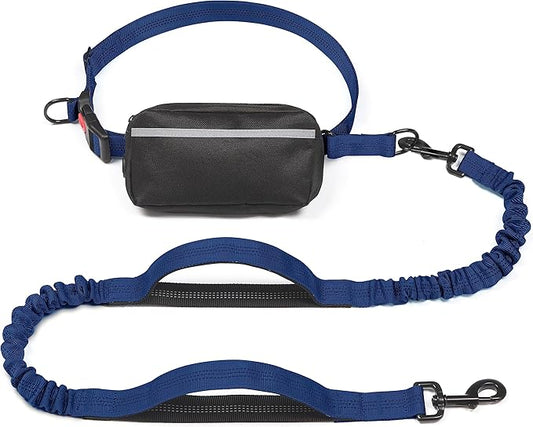 iYoShop Hands Free Dog Leash with Zipper Pouch, Dual Padded Handles and Durable Bungee for Walking, Jogging and Running Your Dog (Large, 25-120 lbs, True Navy)