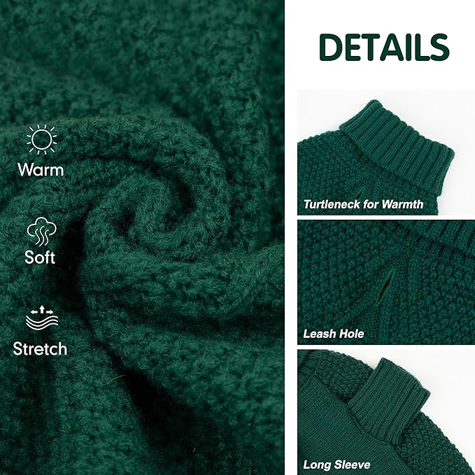 cyeollo Dog Sweater Pullover Turtleneck for Large Dogs, Classic Knitwear Fall Winter Cold Weather Dog Clothes Warm Pet Apparel Large Big Dogs Sweaters, Green 3XL