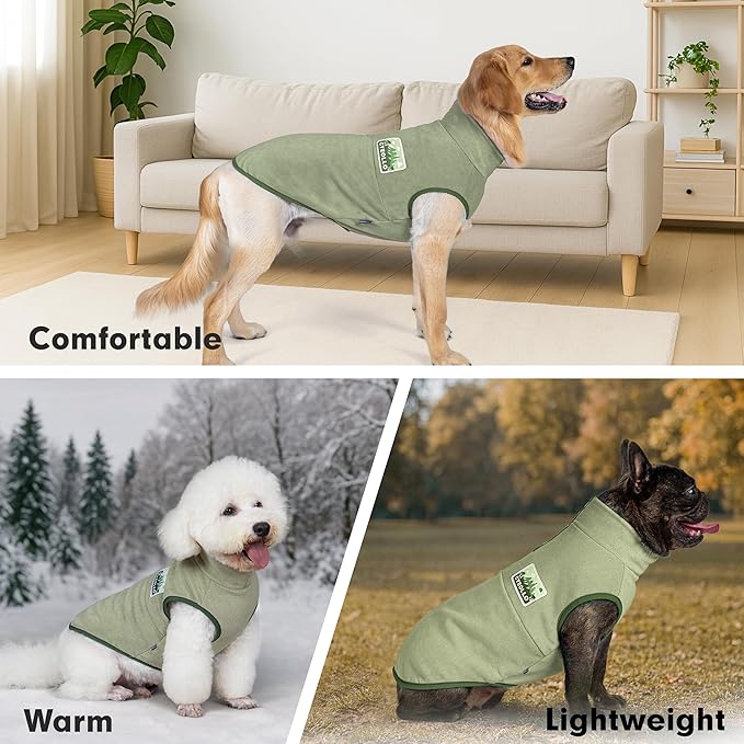 cyeollo Fleece Dog Sweater, Turtleneck Stretchy Sweatshirt Pullover Fleece Jacket Warm Winter Fall Dog Clothes for Medium Dogs Boy Pet Apparel, Green XL