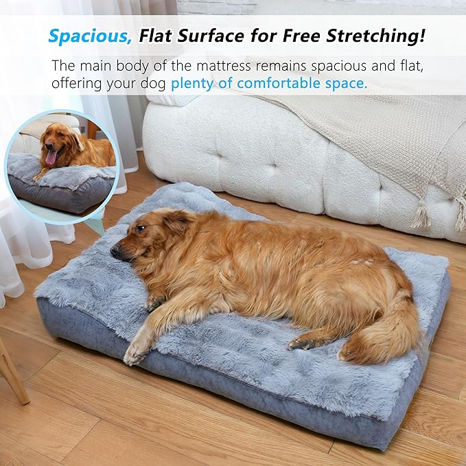 Large Dog Bed with Low-Angle Soft Pillow.Deluxe Dog Bed Fabric Comfortable and Soft.with Non-Slip Bottom, Washable pet Bed for Crate.Dog Bed XL .Color: Grey.