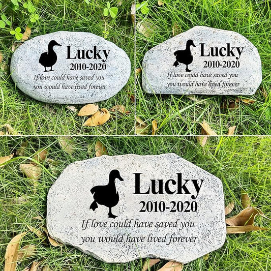 Zatanmulo Personalized Pet Memorial Stone, Garden Memorial Stone Personalized, Duck Headstone, Duck Tombstone, Memorial Plaque Outdoor, Garden Stepping Stone (Duck)
