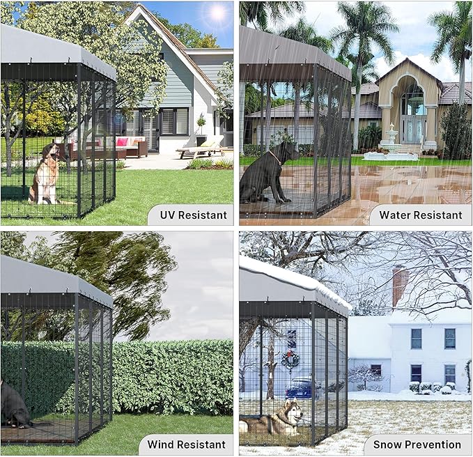 Kurapika 10x10x6 FT Heavy-Duty Outdoor Dog Enclosure, Galvanized Steel Fence, Dual Safety Lock & Weatherproof UV-Resistant Cover for Outdoor Spaces Yard, Garden & Patio