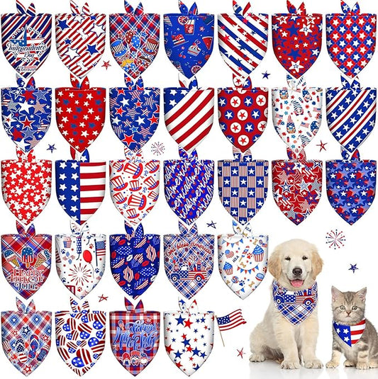 30 Pcs Dog Bandanas Bulk American Flag Pet Scarf Holiday Puppy Bandanas Washable Adjustable Patriotic Dog Bandana for Sport Event Parade Labor Day Patriot Day Small Medium Large Pet Grooming