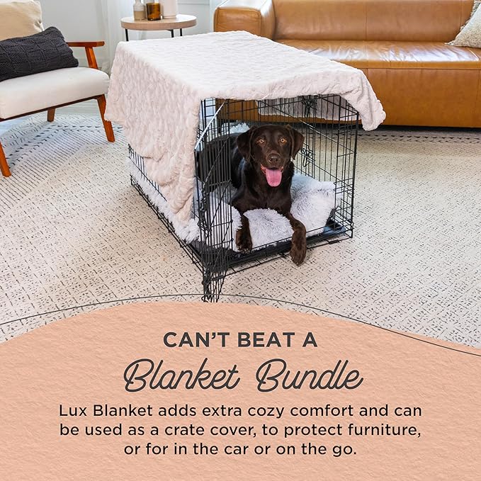 Best Friends by Sheri Bundle Set The Original Calming Lux Donut Cuddler Cat and Dog Bed + Pet Throw Blanket, Oyster, Extra Large, 45x45