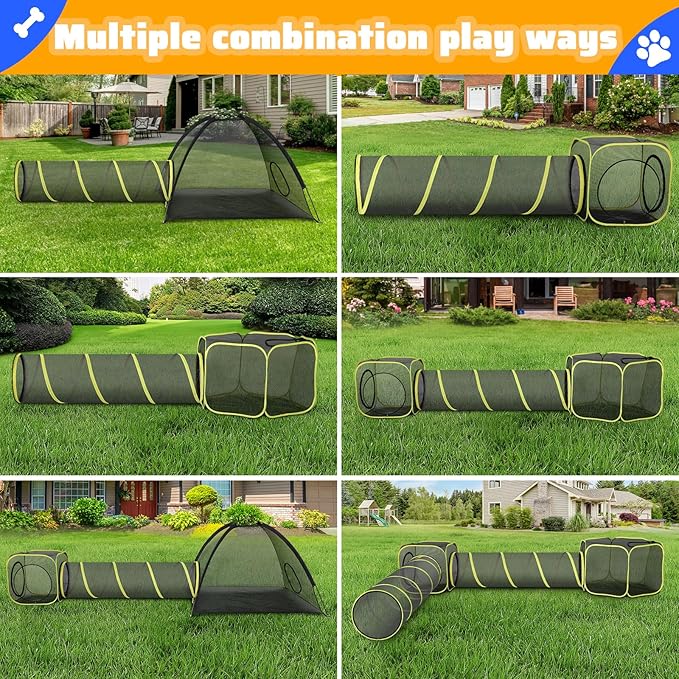 wilwolfer Outdoor Cat Enclosures for Indoor Cats- 5 in 1 Outdoor Cat Tent with Tunnel- Cat Houses for Outdoor Cats- Outdoor Cat Enclosures- Portable Pet Playpen for Cats Puppy and Small Animals black