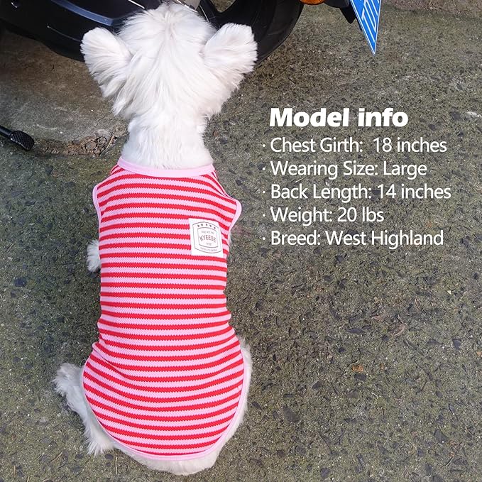 KYEESE 2Pack Dog Shirts Striped for Small Dogs Soft Stretchy Pet T-Shirts Lightweight Tank Top Sleeveless Vest Breathable Cat Outfit, Small, Green+Pink