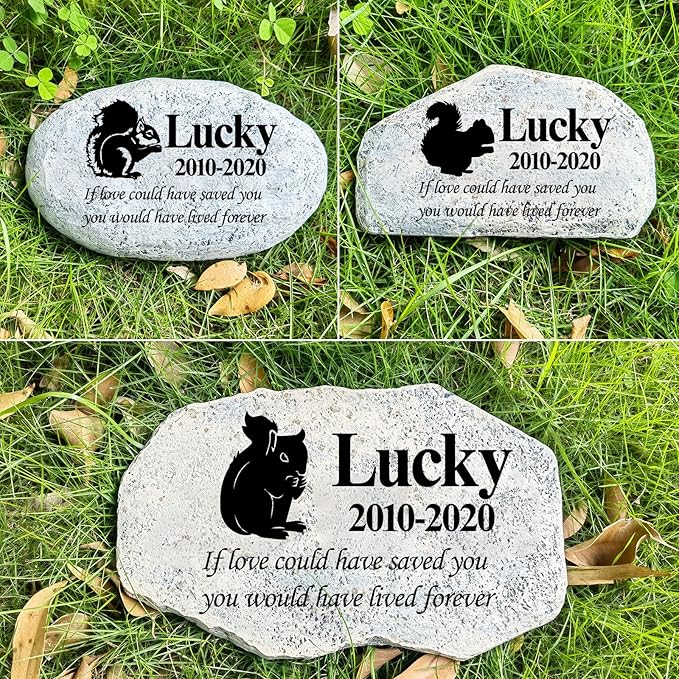 Zatanmulo Personalized Pet Memorial Stone, Garden Memorial Stone Personalized, Squirrel Headstone, Squirrel Tombstone, Memorial Plaque Outdoor, Garden Stepping Stone (Squirrel)