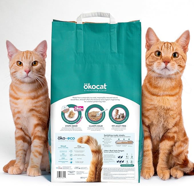 ökocat Multi-Cat Wood Clumping Cat Litter, Unscented, 12.6 pounds - Natural Ingredients, Obliterates Odors with Natural Odor Neutralizer, Clumps Solid, 99% Dust Free, Great for Multiple Cats
