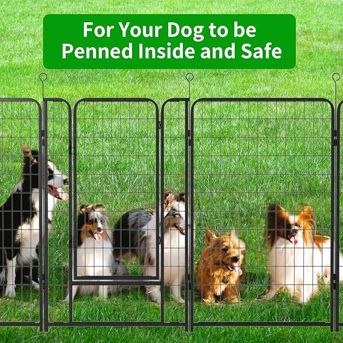 Dog Playpen Outdoor Extra Wide 16 Piece Panels Heavy Duty Dog Fence 50" Height Anti-Rust with Doors Portable for RV Camping Yard, Total 42FT, 140 Sq.ft, Snowy Black