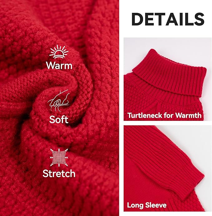 cyeollo Warm Small Dog Sweater, Knit Cold Weather Doggy Sweaters for Small Dogs Girl Pullover Winter Dog Clothes with Turtleneck for Indoor & Outdoor Wear, Red M