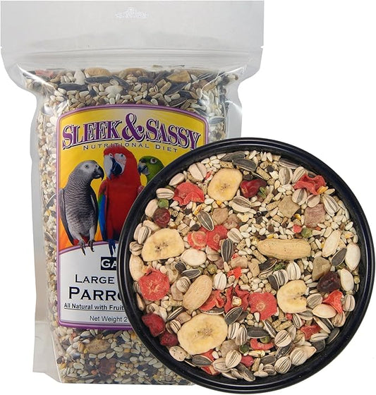 SLEEK & SASSY Garden Large Hookbill Parrot Food for Large Conures, Amazons, African Greys, Cockatoos, Pionus-Parrots & Small Macaws (2 lbs.)