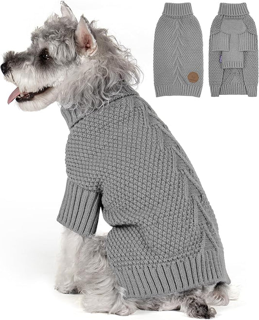 cyeollo Small Dog Sweater with Leash Hole Turtleneck Knitted Warm Dog Clothes Puppy Sweaters for Small Dogs, Grey S