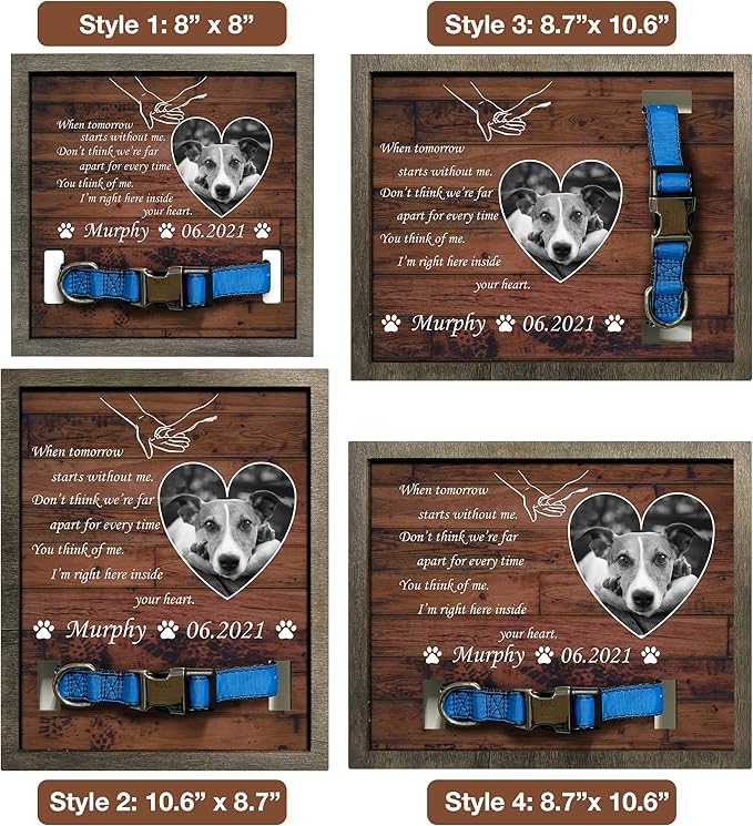Customized Dog Collar Memorial Picture Frame Wooden Bereavement Gift Sympathy Home Wall Art Decoration Pet Loss Sign Personalized Memorial Cat Dog Frames Deceased Pet In Loving Memory Keepsake