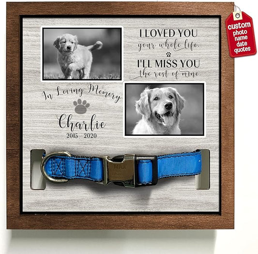 Personalized Dog Memorial Picture Frame Remembrance Gifts for Loss of Loved Dogs Collar Plaque In Loving Memory of Dogs and Cats Sympathy Gifts Pawprints Pet Decorations Hanging Wall Art Decor
