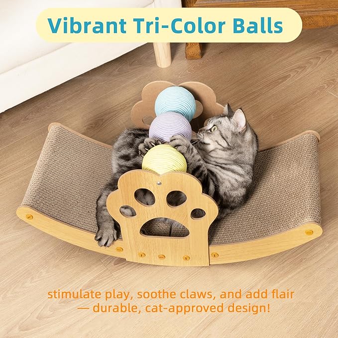 Meowoou Cat Scratch Pad, Cat Lounger Scratcher with Colorful Sisal Balls, Scratching Post Board Kitten Toys for Indoor Cat Stuff Like House Bed Hammock Couch Chair