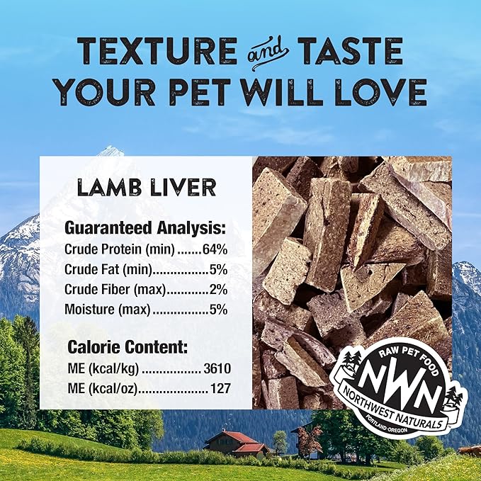 Northwest Naturals Raw Rewards Freeze-Dried Lamb Liver Treats for Dogs and Cats - Bite-Sized Pieces - Healthy, 1 Ingredient, Human Grade Pet Food, All Natural, Proudly Made in USA, 3 Oz