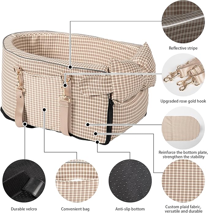 Center Console Dog Car Seat for Small Dog Removable Pet Car Seat with Cushion Board Safety Belt Console Dogs Seats for Mini Pet Puppy Up to 15 Lbs