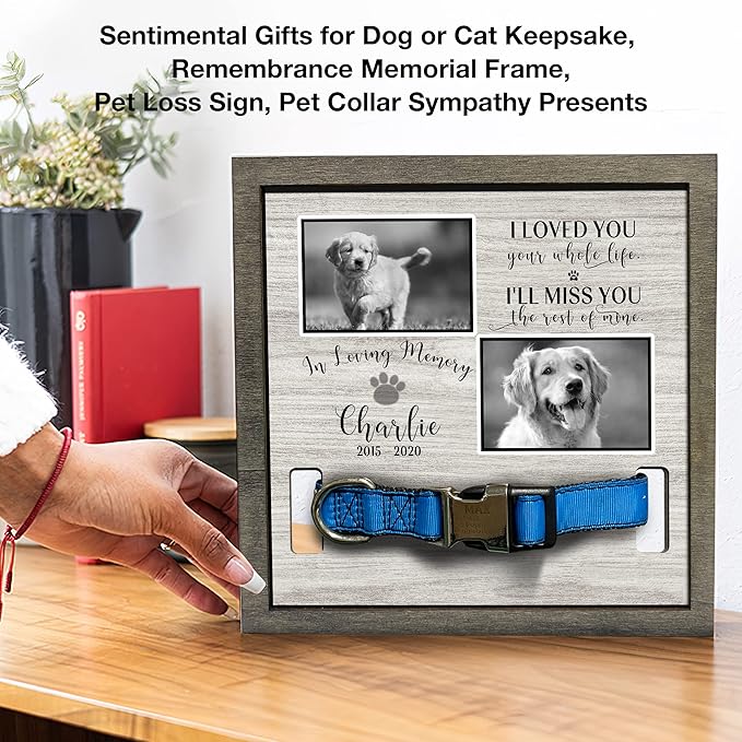 Personalized Dog Memorial Picture Frame Remembrance Gifts for Loss of Loved Dogs Collar Plaque In Loving Memory of Dogs and Cats Sympathy Gifts Pawprints Pet Decorations Hanging Wall Art Decor