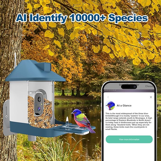 Bird Feeder with Camera,Smart Birdwatching Camera with Solar Powered,AI Identify Species,Instant Notifications,FHD Live View,Auto Record Video in Backyard,Ideal Gifts for Family and Bird Lovers