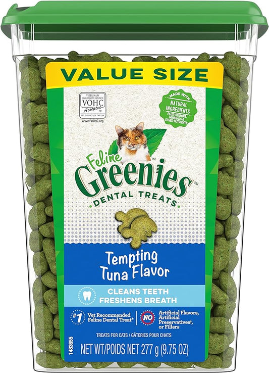 Greenies Feline Adult Dental Cat Treats, Tempting Tuna Flavor, 9.75 oz. Tub