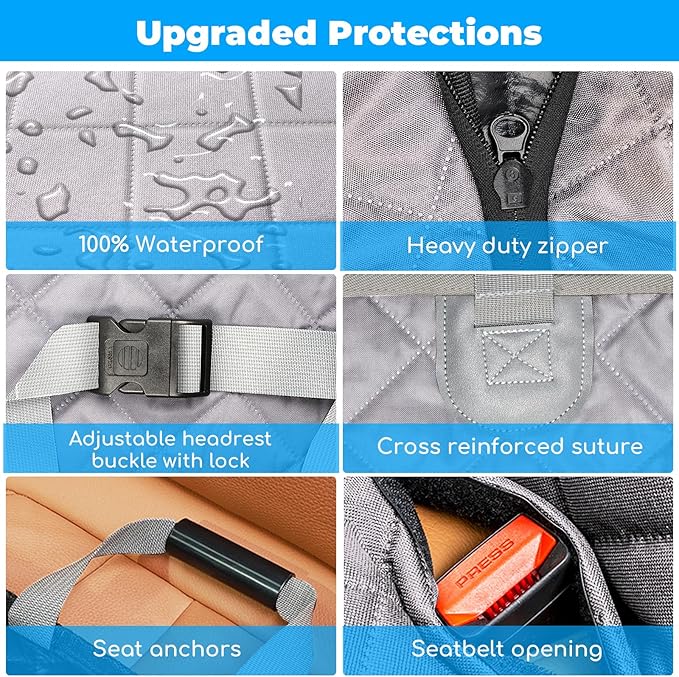 URPOWER XL Dog Back Seat Extender for Crew Cab Truck, Hard Bottom Dog Car Seat Cover Waterproof Dogs Car Hammock Pet Backseat Bed, Pet Truck Accessories for F150 / RAM 1500/ Tundra Crew Cab