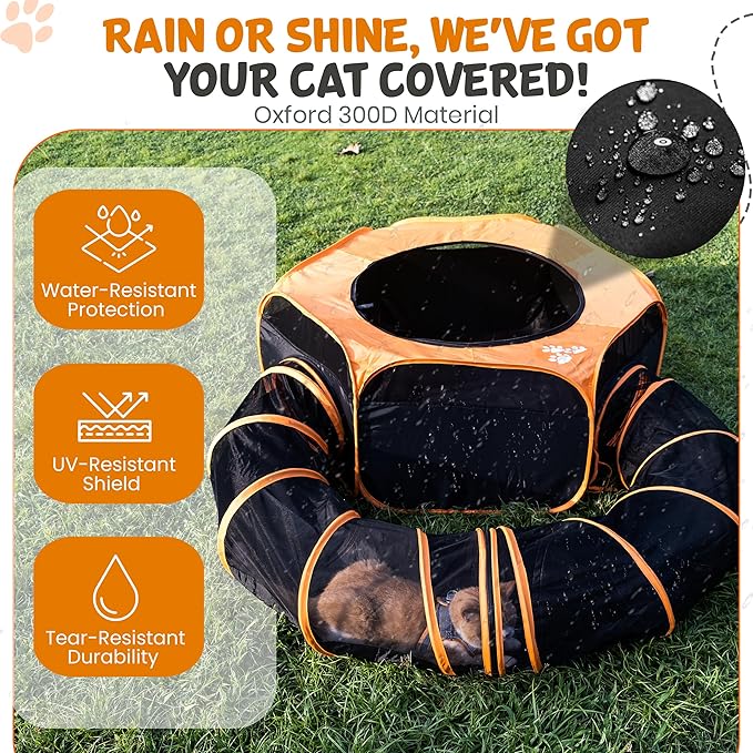 Cat Tent & Tunnel Enclosure – 47" Outdoor Playpen with 106" Tunnel, Water-Resistant Mesh, Zipper Door & Carry Bag – Portable Catio for Cats, Rabbits & Small Pets