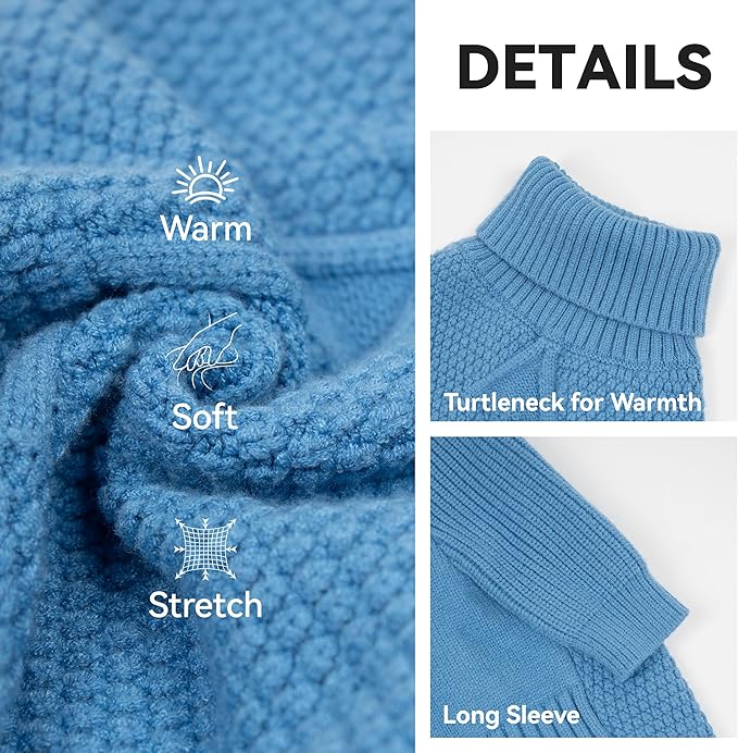 cyeollo Dog Sweaters for Medium Dogs Boy, Stretchy Warm Turtleneck Doggy Clothes for Fall Winter, Thermal Knit Pet Apparel with Sleeves, Blue XL
