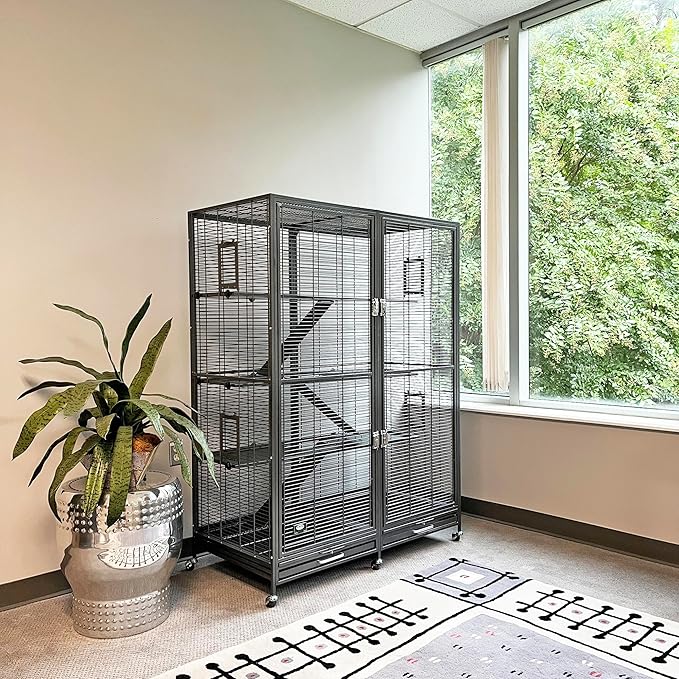 Borneo Small Animal Cage - for Sugar Gliders, Squirrels, Marmosets & Other Small Pets (Cage + Shelf & Ladder Set)