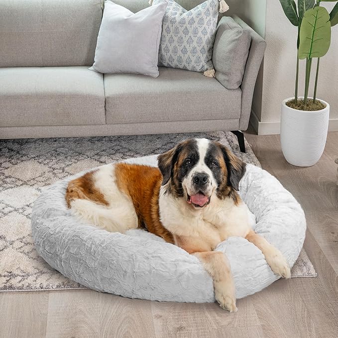 Best Friends by Sheri Bundle Set The Original Calming Lux Donut Cuddler Cat and Dog Bed + Pet Throw Blanket, Gray, Extra Large, 45x45