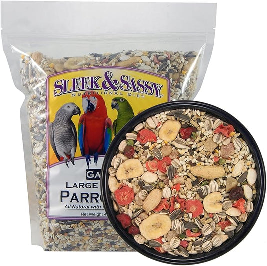 SLEEK & SASSY Garden Large Hookbill Parrot Food for Large Conures, Amazons, African Greys, Cockatoos, Pionus-Parrots & Small Macaws (4 lbs.)