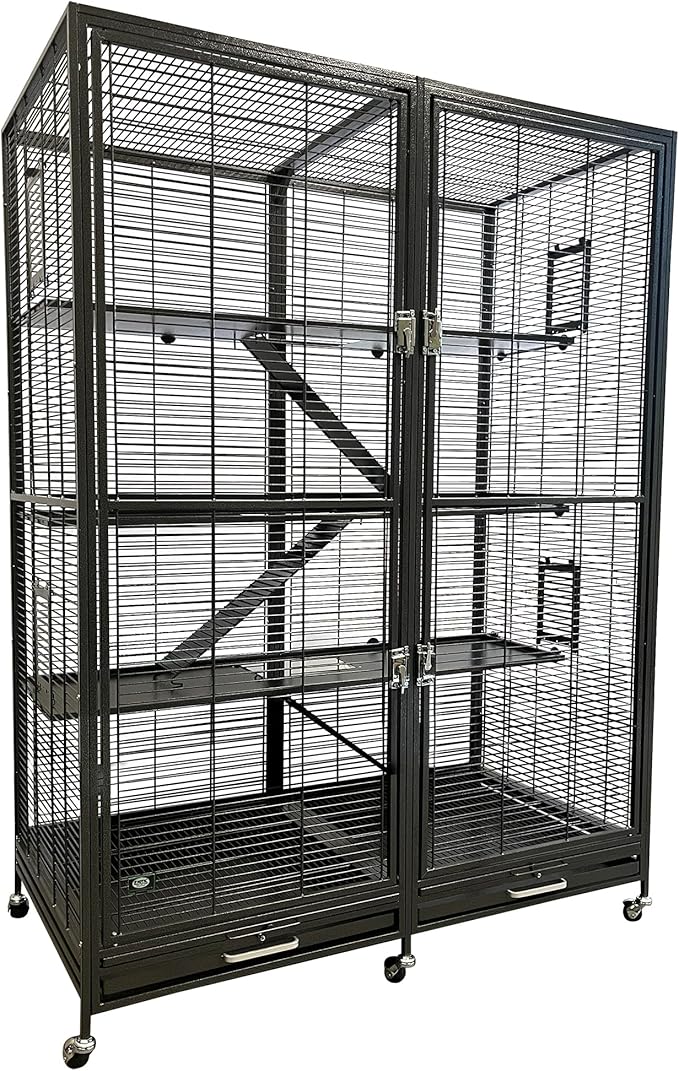 Borneo Small Animal Cage - for Sugar Gliders, Squirrels, Marmosets & Other Small Pets (Cage + Shelf & Ladder Set)