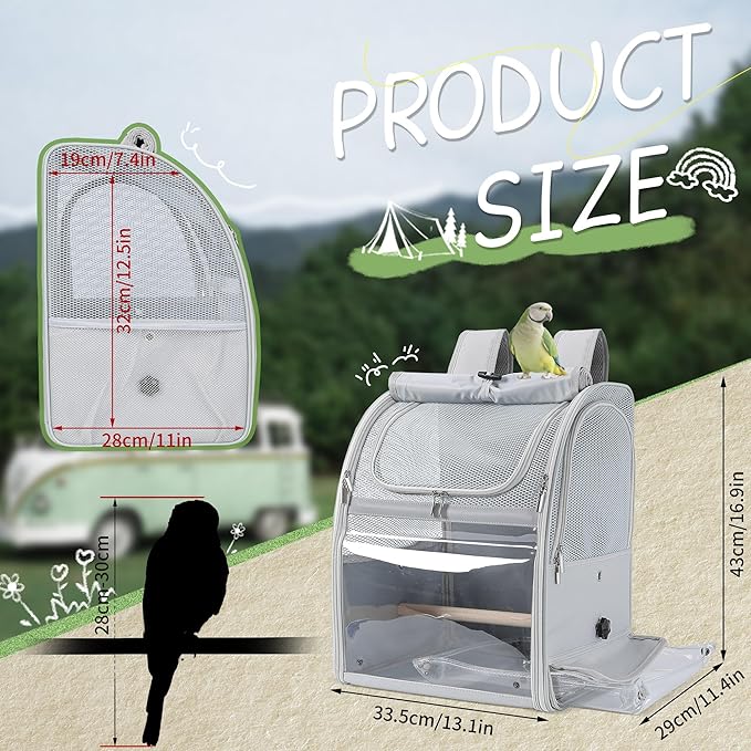 Sanmoncare Bird Carrier Backpack, Water Repellent Fabric Cockatiel Travel Bag with Stand, Lightweight and Portable Travel Cage for Parrot, Bird Travel Carrier