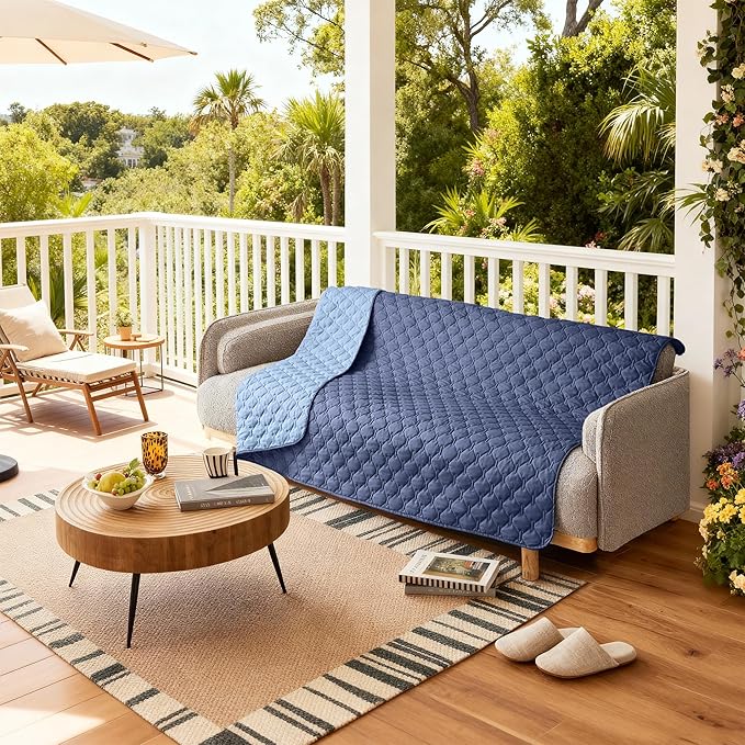 gogobunny 100% Double Sided Waterproof Dog Blanket Soft Pet Bed Cover Reversible Protect Furniture Couch Sofa Car for Puppy Large Dog Cat (Dark Navy/Light Navy, 68x82 Inch (Pack of 1))