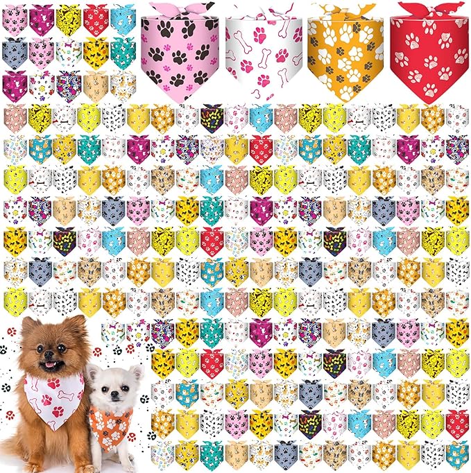 Aliceset 180 Pcs Dog Bandana Bulk Paw Print Bandanas for Dog Cute Scarf Bibs Soft Pet Triangle Scarf Adjustable Holiday Costume Neckerchief for Boy and Girl, Small and Medium Pet