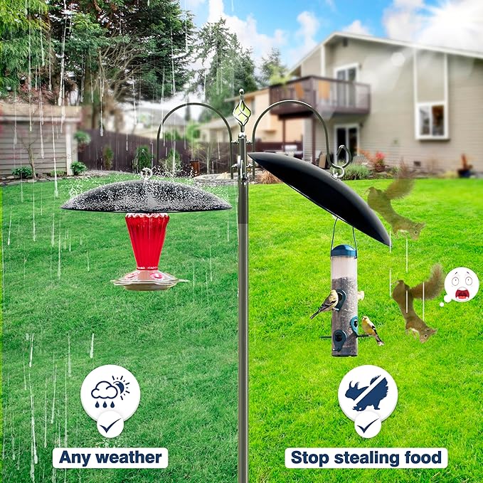 13" Bird Feeder Rain Guard, Hummingbird Feeder Shade Dome Cover, Hanging Baffle for Bird Feeder Pole (Black), 1 Pack