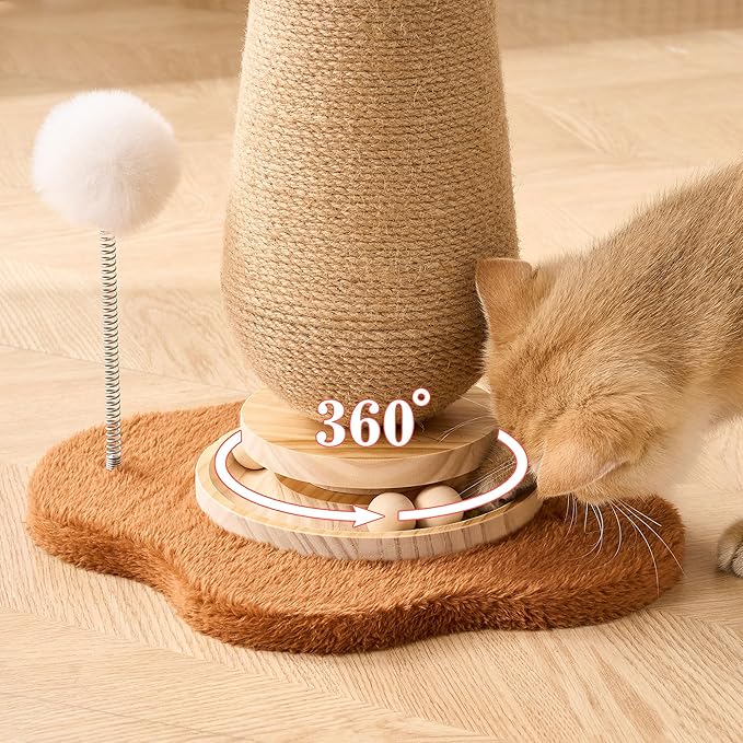 21.5‘’ H Cat Scratching Post with Catnip,Cute Mushroom Cat Scratcher Post with Durable Natural Solid Wood Turntable Toy,Acorn Brown Mushroom Shape Cat Toy Cat Sisal Scratcher for Indoor Cats