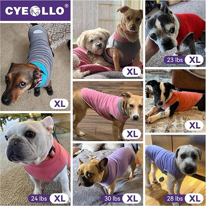 cyeollo 2 Pack Fleece Dog Sweater Pullover Dog Sweatshirt Reflective Lightweight Clothes for Small Dogs Girl Pet Apparel Purple, Grey, XL