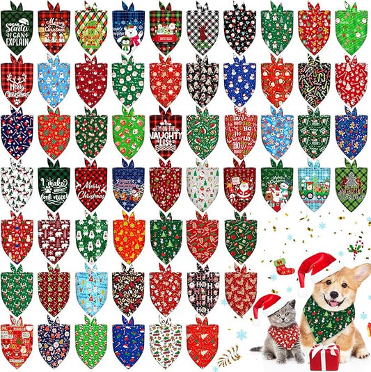 60 Pcs Christmas Dog Bandanas Bulk Adjustable Triangle Dog Scarves Bibs Xmas Puppy Bandanas Pet Neckerchief Washable Holiday Dog Bandana Christmas Party Small Medium Large Dog Pet Grooming