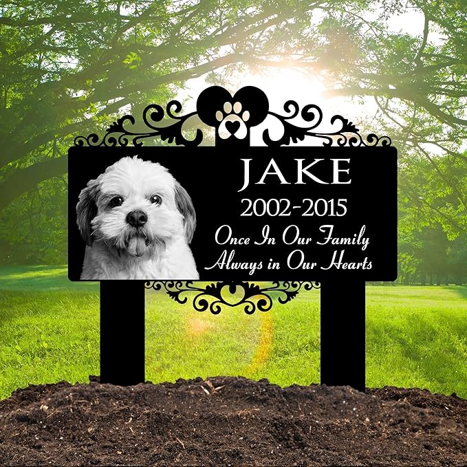 Custom Pet Grave Markers Dog | Simple Custom Pet Headstones for Dogs | Best Rustic Gifts to Remember Your Four-Legged Companions | Personalized Grave Marker with Furry Friends Pictures