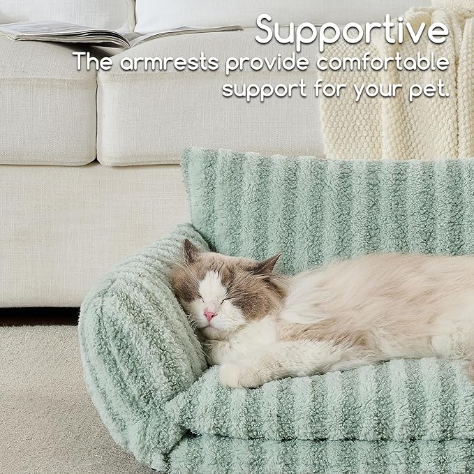 Hollypet Cat Bed Fluffy Plush Mutifuctional Double-Layer Soft Pet Couch Orthopedic Sofa Nest Beds for Small Cats and Dogs, Light Green (25x20x13 inch)