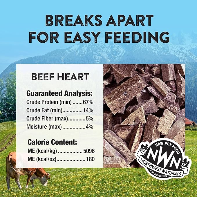 Northwest Naturals Raw Rewards Freeze-Dried Beef Heart Treats for Dogs and Cats - Bite-Sized Pieces - Healthy, 1 Ingredient, Human Grade Pet Food, All Natural, Proudly Made in USA, 10 Oz