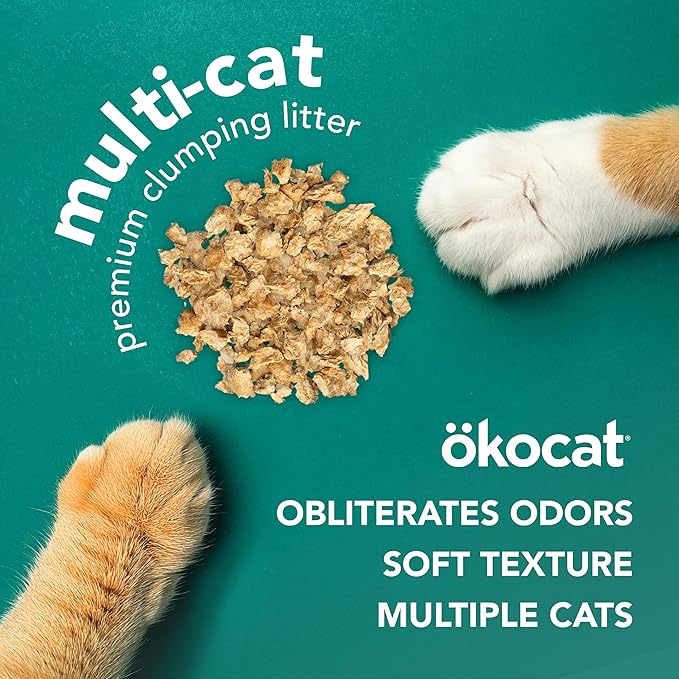 ökocat Multi-Cat Wood Clumping Cat Litter, Unscented, 18.8 pounds - Natural Ingredients, Obliterates Odors with Natural Odor Neutralizer, Clumps Solid, 99% Dust Free, Great for Multiple Cats