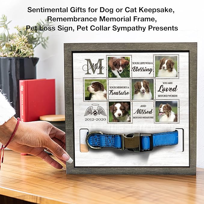 Customized Pet Memorial Frame Wooden Dog Heartfelt Gift Deceased Personalized Dog Loss Sign Remembrance Animal Passing Away Puppy Picture Frames Gifts for Pet Owners Christmas Tabletop Plaque