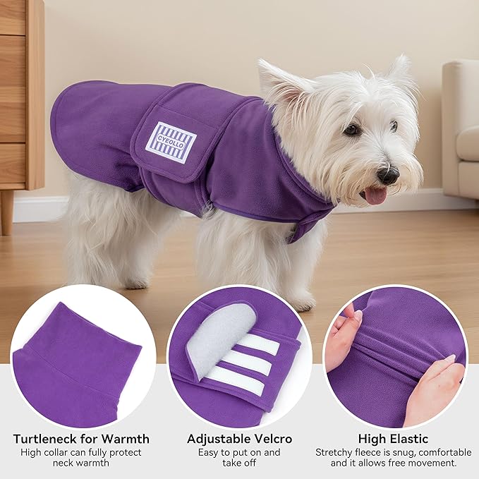cyeollo XXL Dog Sweater, Fleece Doggy Sweaters Stretchy Turtleneck Doggie Sweatshirt Soft Warm Winter Coat Fall Autumn Pet Clothes for Large Dogs Girl, Purple 2XL
