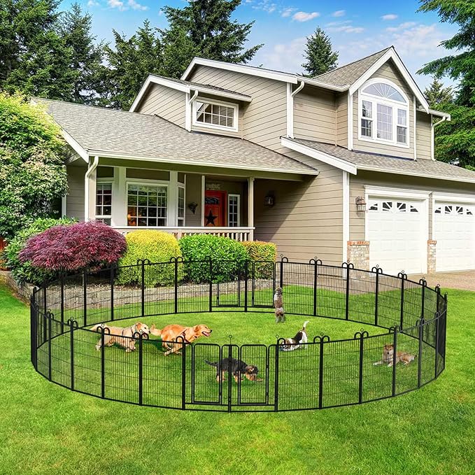 Dog Playpen Outdoor 32 Piece Panels Heavy Duty Dog Fence 40" Height Anti-Rust with Doors Portable for RV Camping Yard, Total 71FT, 406 Sq.ft, Snowy Black