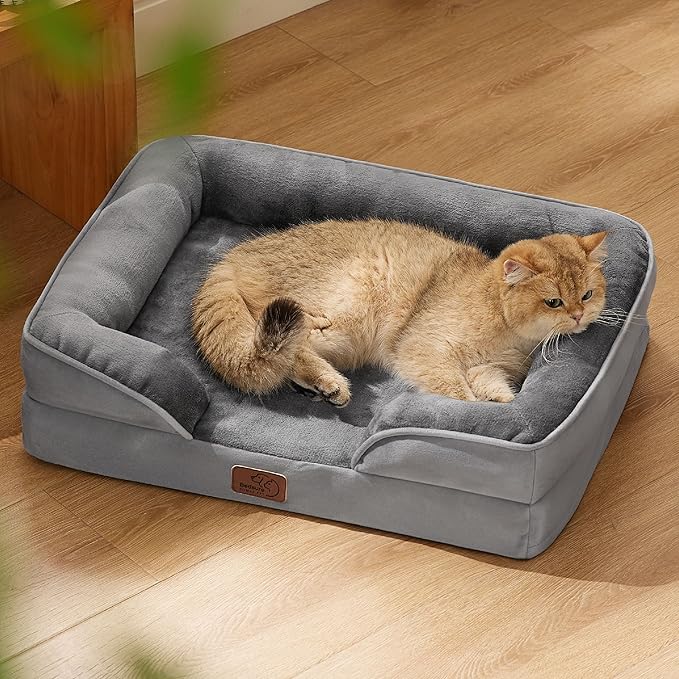 Bedsure Orthopedic Dog Beds for Extra Small Dogs- Washable Dog Cat Bed Waterproof, Comfort Pet Couch Sofa with Washable Removable Cover, Pets Bed with Nonskid Bottom, Grey, 20"